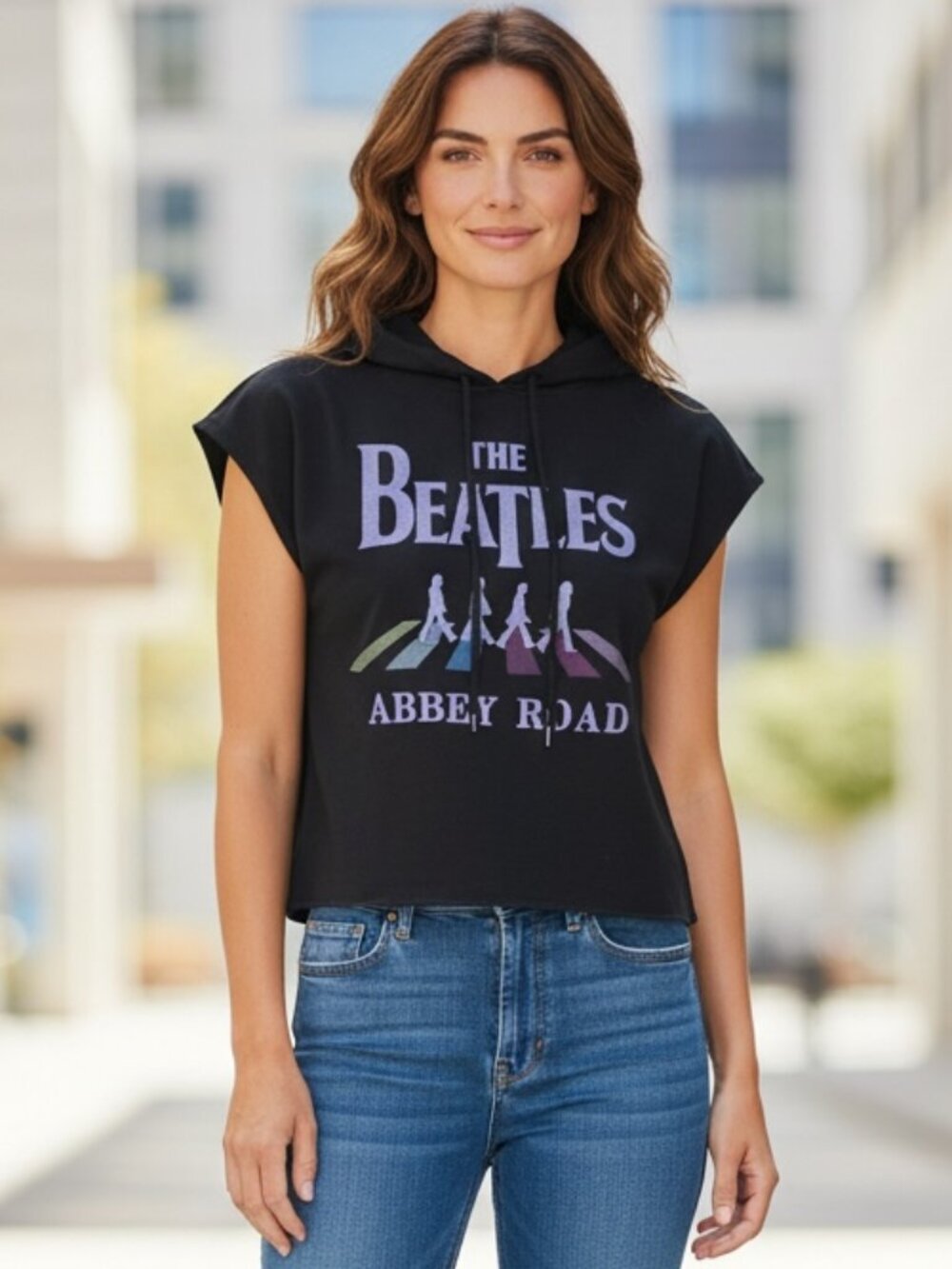 The Beatles Abbey Road Graphic-Print Hoodie XS Sleeveless Black 113S